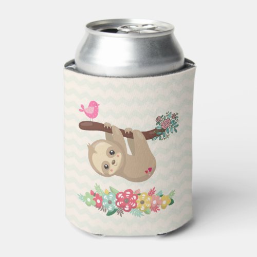 Cute Brown Sloth Hanging Upside down Can Cooler