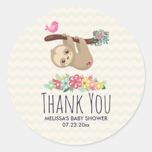 Cute Brown Sloth Hanging Upside down Classic Round Sticker