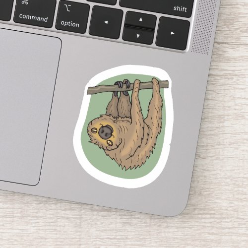 Cute Brown Sloth Hanging Upside Down Illustration Sticker