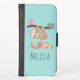 Cute Brown Sloth Hanging Upside down iPhone X Wallet Case