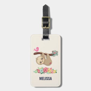 Cute Brown Sloth Hanging Upside down Luggage Tag