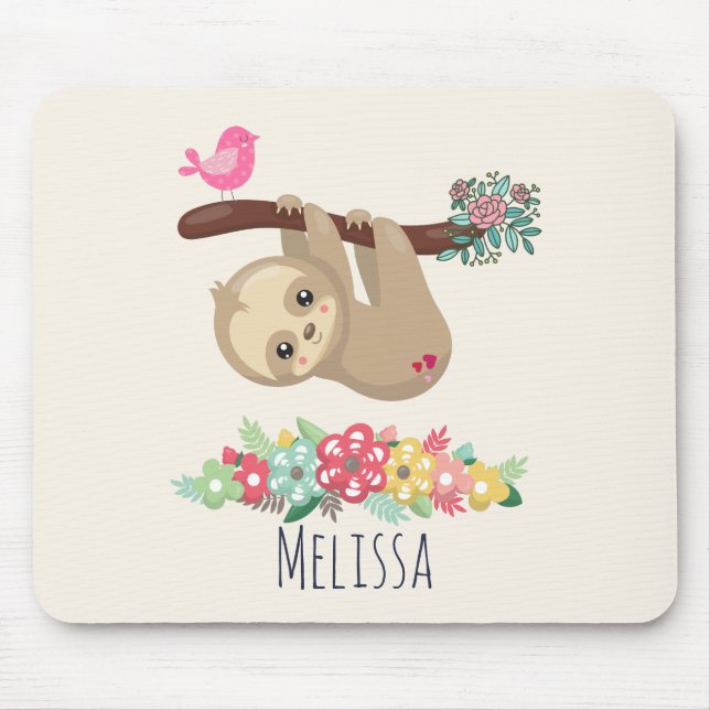 Cute Brown Sloth Hanging Upside down Mouse Pad (Front)