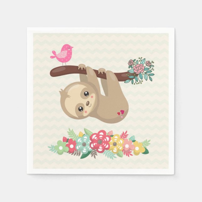 Cute Brown Sloth Hanging Upside down Napkins (Front)