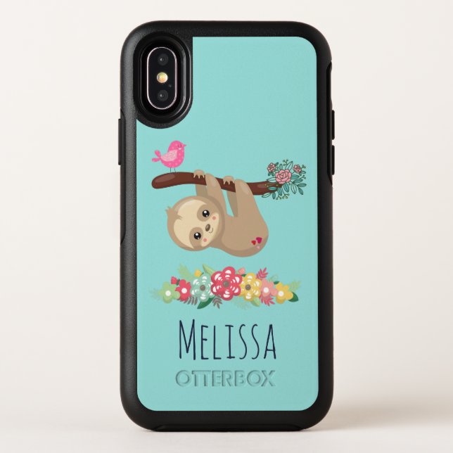 Cute Brown Sloth Hanging Upside down Otterbox iPhone Case (Back)