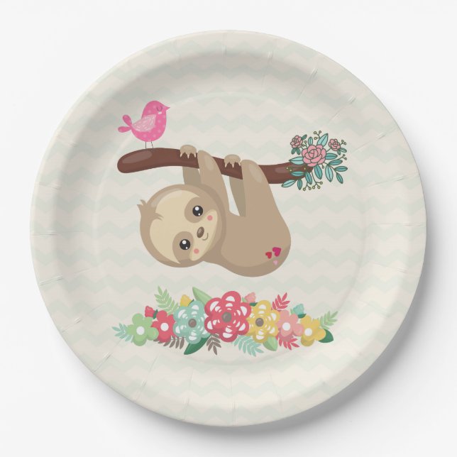 Cute Brown Sloth Hanging Upside down Paper Plates (Front)
