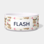 Cute Brown Sloth Hanging Upside down Pattern<br><div class="desc">For your favorite lazy pet an adorable patterned pet bowl featuring with an illustration of a cute brown sloth hanging upside down. This funny little guy is holding onto a branch which has a little pink bird on one side of the branch and a doodle-style rose bouquet on the other...</div>