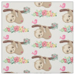 Cute Brown Sloth Hanging Upside down Pattern Fabric