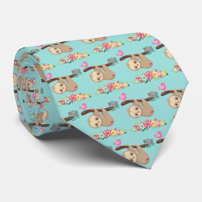 Cute Brown Sloth Hanging Upside down Pattern Neck Tie (Rolled)