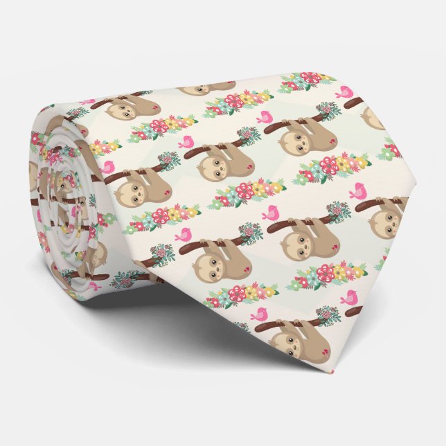Cute Brown Sloth Hanging Upside down Pattern Neck Tie (Rolled)