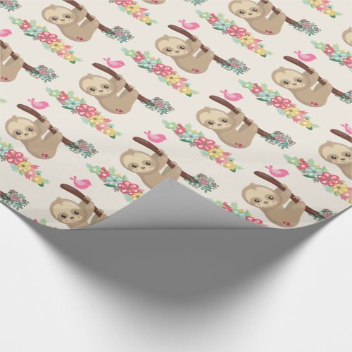 Cute Brown Sloth Hanging Upside down Pattern Wrapping Paper