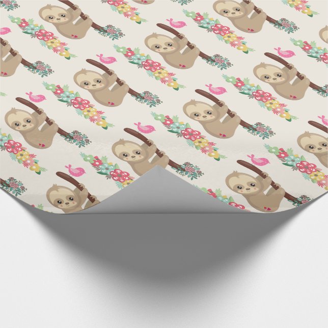 Cute Brown Sloth Hanging Upside down Pattern Wrapping Paper (Corner)