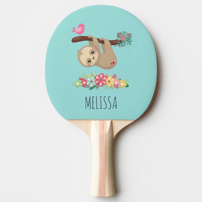 Cute Brown Sloth Hanging Upside down Ping Pong Paddle (Front)