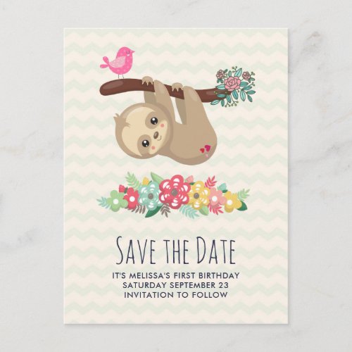 Cute Brown Sloth Hanging Upside Down Save the Date Postcard