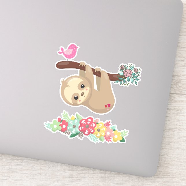Cute Brown Sloth Hanging Upside down Sticker (Detail)