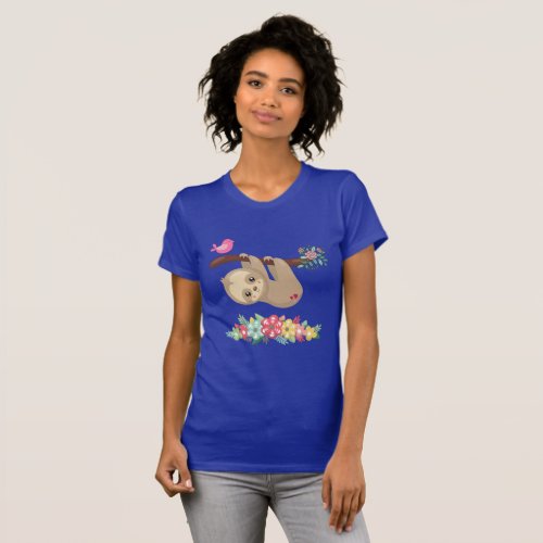 Cute Brown Sloth Hanging Upside down T_Shirt