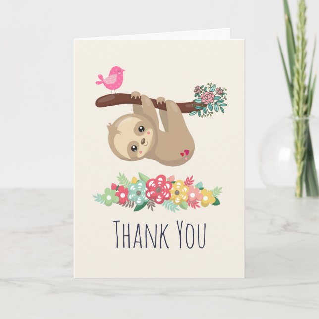 Cute Brown Sloth Hanging Upside down Thank You Card (Front)