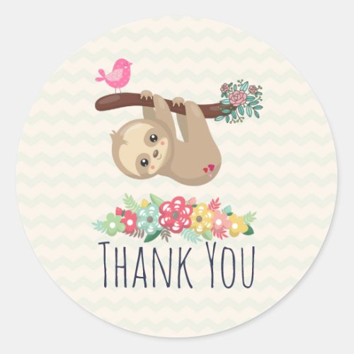 Cute Brown Sloth Hanging Upside down Thank You Classic Round Sticker