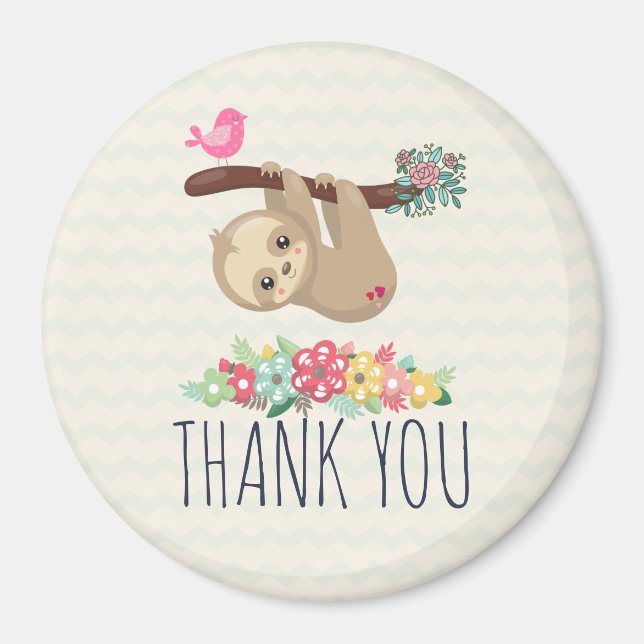 Cute Brown Sloth Hanging Upside down Thank You Magnet (Front)