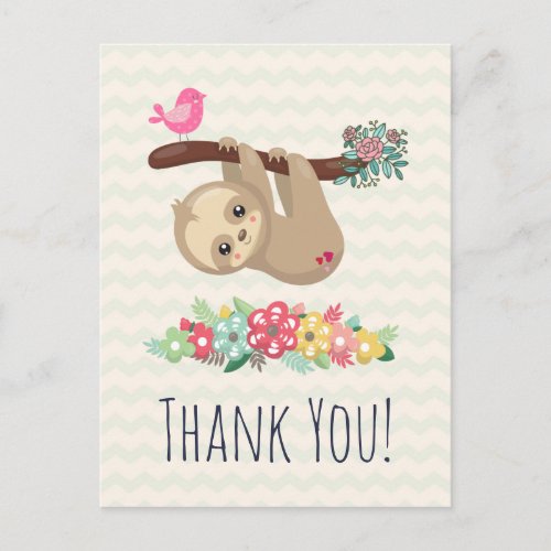 Cute Brown Sloth Hanging Upside Down Thank You Postcard