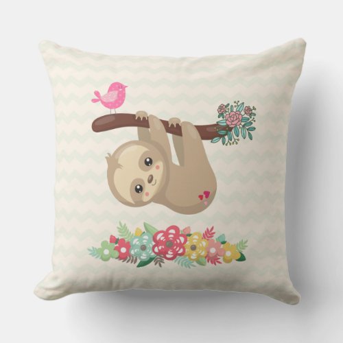 Cute Brown Sloth Hanging Upside down Throw Pillow