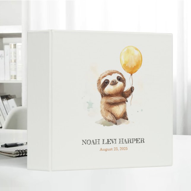Cute Brown Sloth Hot Air Balloon Baby's First Book 3 Ring Binder (Creator Uploaded)