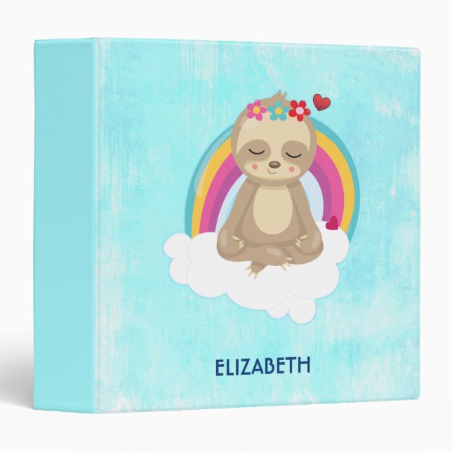 Cute Brown Sloth, Meditating on a Cloud 3 Ring Binder (Front/Spine)