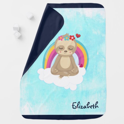 Cute Brown Sloth Meditating on a Cloud Baby Blanket