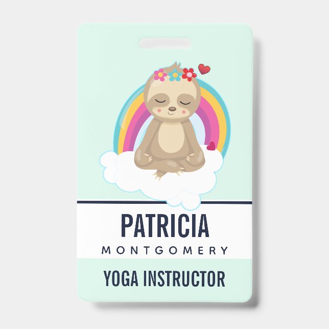 Cute Brown Sloth, Meditating on a Cloud Badge (Front)