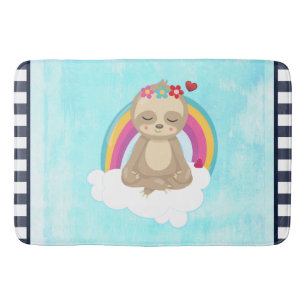 Cute Brown Sloth, Meditating on a Cloud Bath Mat