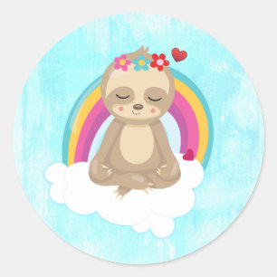 Cute Brown Sloth, Meditating on a Cloud Classic Round Sticker