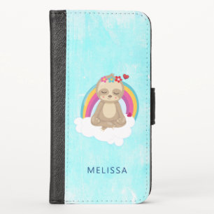 Cute Brown Sloth, Meditating on a Cloud iPhone X Wallet Case