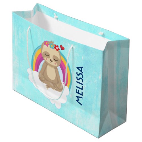 Cute Brown Sloth Meditating on a Cloud Large Gift Bag