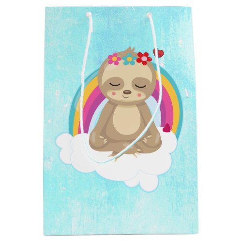 Cute Brown Sloth Meditating on a Cloud Medium Gift Bag
