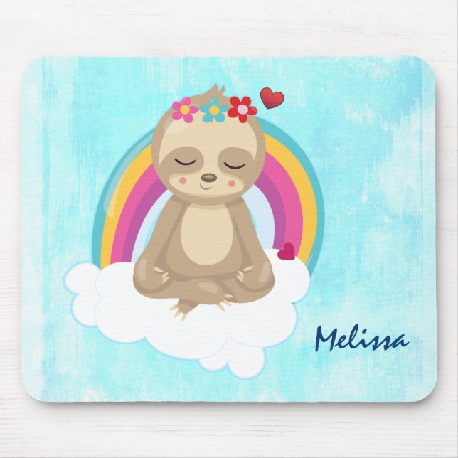 Cute Brown Sloth, Meditating on a Cloud Mouse Pad (Front)
