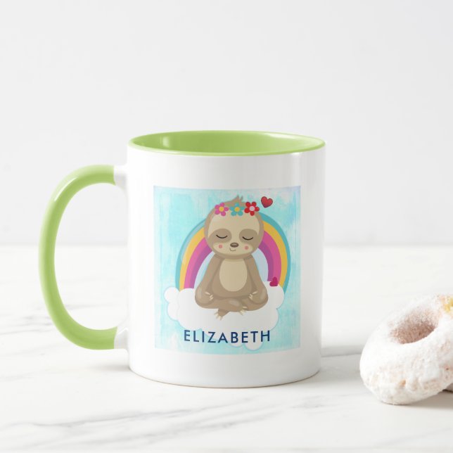 Cute Brown Sloth, Meditating on a Cloud Mug (With Donut)
