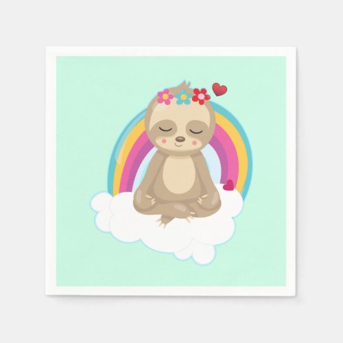 Cute Brown Sloth Meditating on a Cloud Napkins