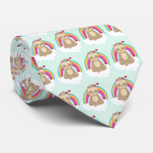 Cute Brown Sloth, Meditating on a Cloud Pattern Neck Tie
