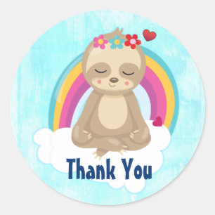 Cute Brown Sloth, Meditating on a Cloud Thank You Classic Round Sticker