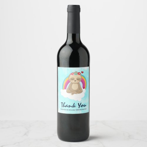 Cute Brown Sloth Meditating on a Cloud Thank You Wine Label