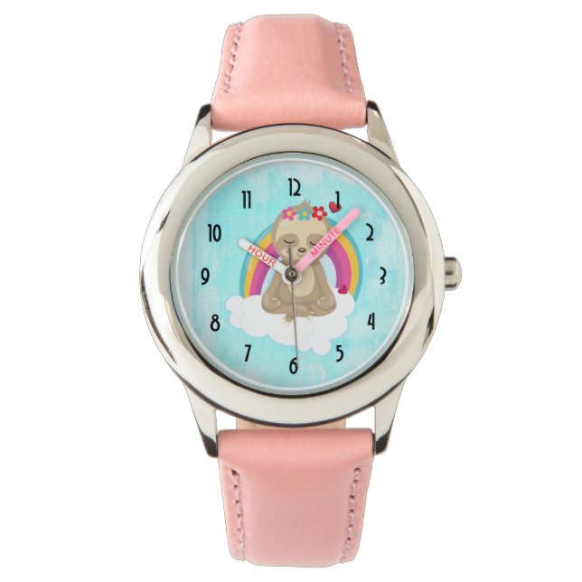 Cute Brown Sloth, Meditating on a Cloud Watch (Front)