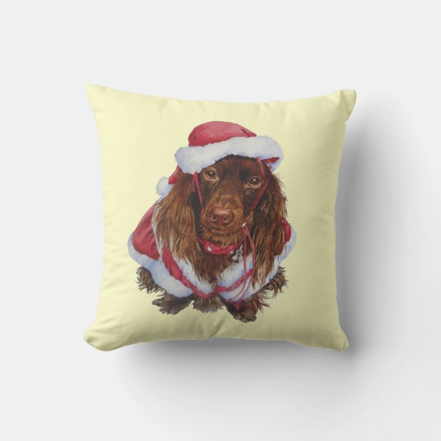 Cute brown spaniel dog at Christmas Throw Pillow (Front)