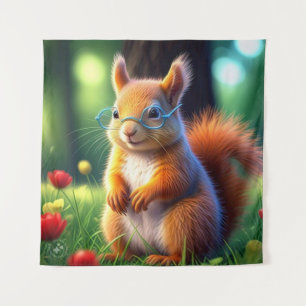 Cute Brown Squirrel Sitting On Green Grass-47567 Tapestry