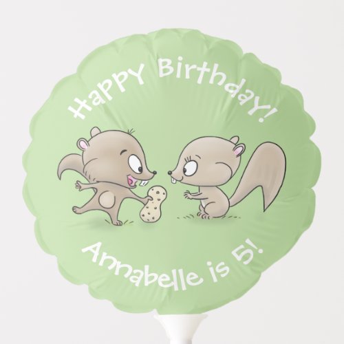 Cute brown squirrels sharing a peanut cartoon balloon