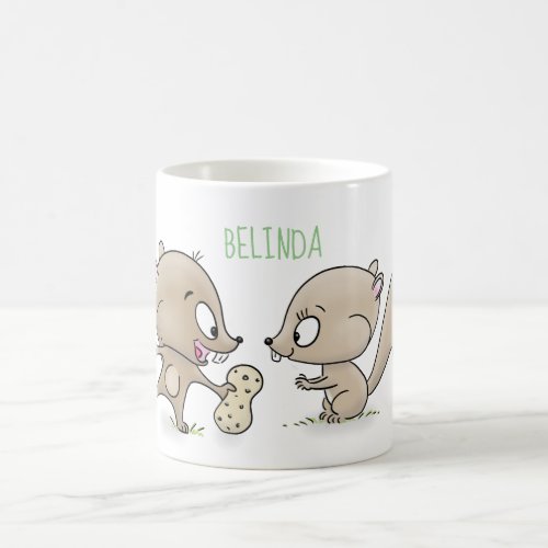 Cute brown squirrels sharing a peanut cartoon coffee mug