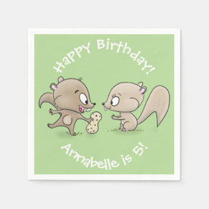Cute brown squirrels sharing a peanut cartoon napkins
