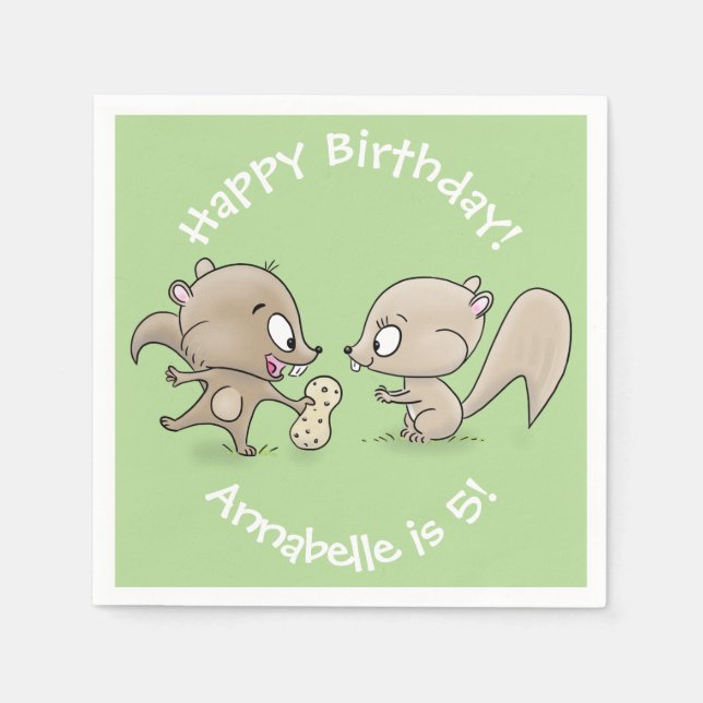 Cute brown squirrels sharing a peanut cartoon napkins (Front)