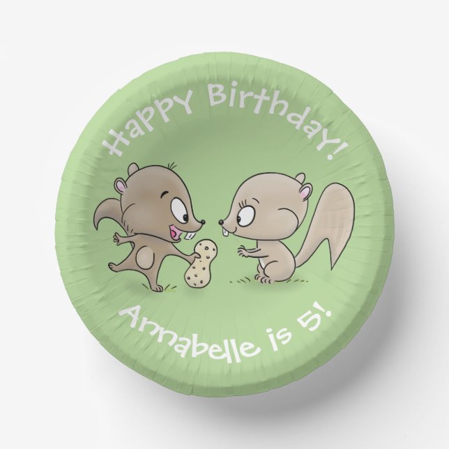 Cute brown squirrels sharing a peanut cartoon paper bowls (Front)