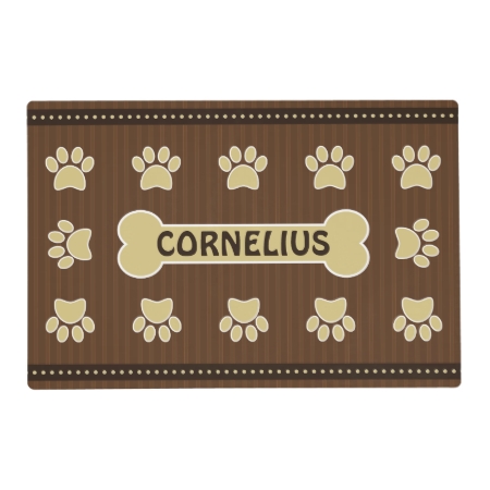 Cute Brown Stripes Bone And Dog Paws Double Sided Placemat