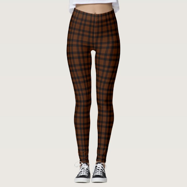 Cute Brown Sugar Gingham Check Plaid Pattern Leggings (Front)