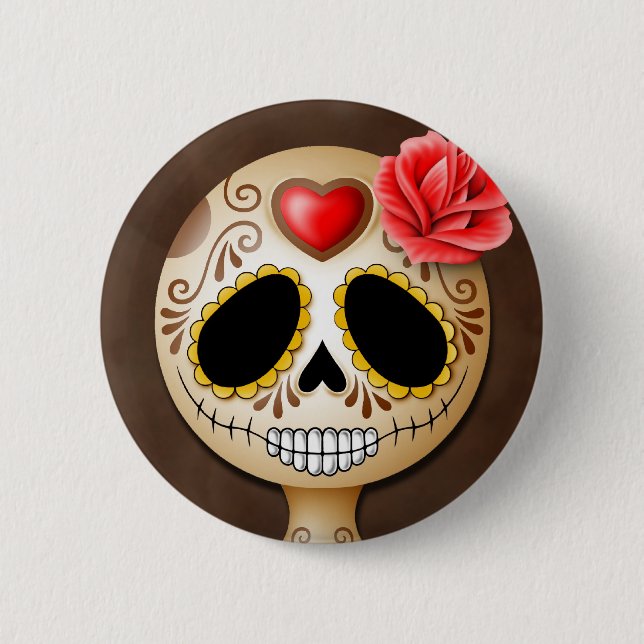 Cute Brown Sugar Skull Button (Front)